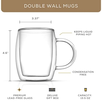 JoyJolt Double Wall Glass Coffee Mugs - Stylish Thermal Insulation