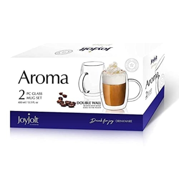 JoyJolt Double Wall Glass Coffee Mugs - Stylish Thermal Insulation