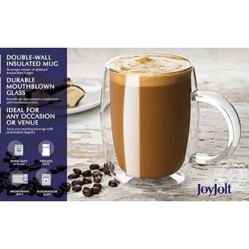 JoyJolt Double Wall Glass Coffee Mugs - Stylish Thermal Insulation