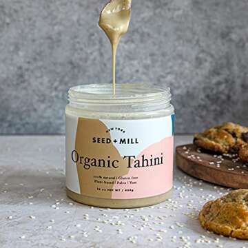Seed + Mill - Tahini Sauce - Organic - Vegan, Kosher, Non-GMO, Keto, Paleo, Whole30, Gluten Free - Silky Smooth Texture - Great in Hummus, Dips, Dressings, on Falafel, and in Halvah - 16oz