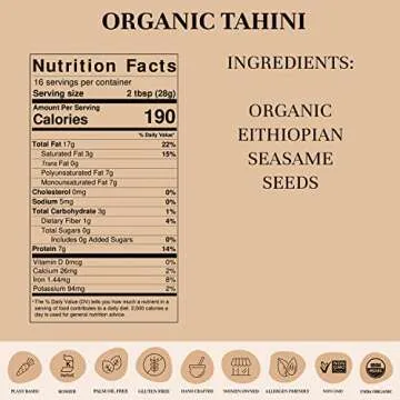 Seed + Mill - Tahini Sauce - Organic - Vegan, Kosher, Non-GMO, Keto, Paleo, Whole30, Gluten Free - Silky Smooth Texture - Great in Hummus, Dips, Dressings, on Falafel, and in Halvah - 16oz