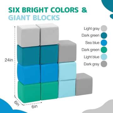 Foam Building Blocks for Kids: 12-Pieces PU Leather Colorful Foam Blocks - Building Toys for Toddler...