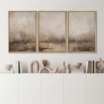 MUDECOR Framed Wall Art Print Set Minimalist Abstract Landscape Misty Horizons Illustrations Modern Art Decorative Chic for Living Room, Bedroom, Office - 24"x36"x3 Natural