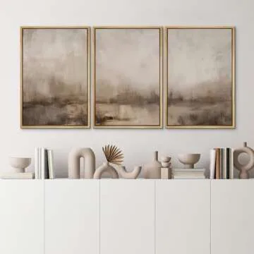 MUDECOR Framed Wall Art Print Set Minimalist Abstract Landscape Misty Horizons Illustrations Modern Art Decorative Chic for Living Room, Bedroom, Office - 24"x36"x3 Natural