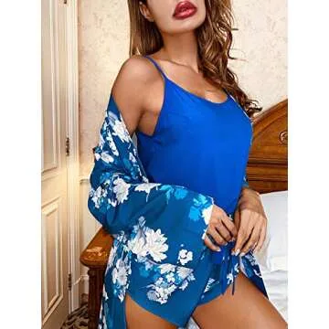 Stylish WDIRARA Floral Pajama Set for Women - Royal Blue