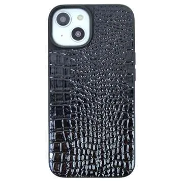 DMaos for iPhone 15 Pro Max Case for Women, Crocodile Synthetic Patent Leather Cover, Classic Fashion for iPhone15 Pro Max 2023 6.7 Inch - Black