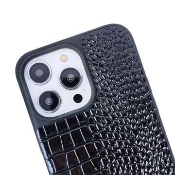 DMaos for iPhone 15 Pro Max Case for Women, Crocodile Synthetic Patent Leather Cover, Classic Fashion for iPhone15 Pro Max 2023 6.7 Inch - Black