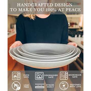 Mora Ceramic Large Serving Bowls- Set of 2 Oval Platters for Entertaining. Modern Kitchen Dishes for Dinner, Fruit, Salad, Turkey, etc. Oven, Dishwasher Safe, 110/80 oz, 16" / 14.6" - Earl Grey