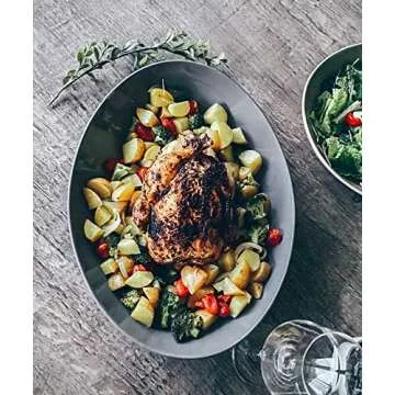 Mora Ceramic Large Serving Bowls- Set of 2 Oval Platters for Entertaining. Modern Kitchen Dishes for Dinner, Fruit, Salad, Turkey, etc. Oven, Dishwasher Safe, 110/80 oz, 16" / 14.6" - Earl Grey