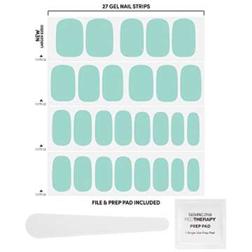 Dashing Diva Nail Strips - Iced Mint | UV Free, Chip Resistant, Long Lasting Gel Nail Stickers | Contains 27 Nail Wraps, 1 Prep Pad, 1 Nail File