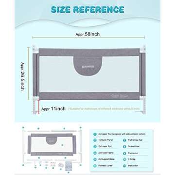 MBQMBSS 58'' Bed Guard Rail for Toddlers, Toddler Bed Rail - Fit for Wide Side of Queen Bed, Baby Be...