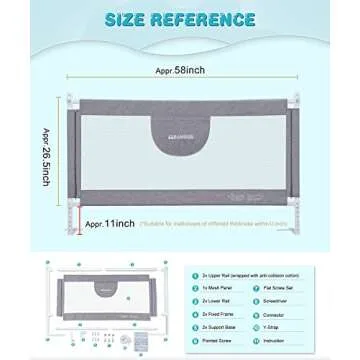 MBQMBSS 58'' Bed Guard Rail for Toddlers, Toddler Bed Rail - Fit for Wide Side of Queen Bed, Baby Be...