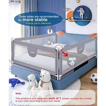 MBQMBSS 58'' Bed Guard Rail for Toddlers, Toddler Bed Rail - Fit for Wide Side of Queen Bed, Baby Bed Rail Guard, Bed Rails for Kids with Double Safety Lock & Extra Y-Shaped Reinforcement Strap