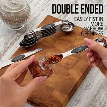 CH1EF Magnetic Metal Measuring Spoons Set Stainless Steel Etched Stackable Teaspoons Tablespoons Dual Sided Measure Spoon set of 8 for Measuring Dry and Liquid Ingredients (Black)