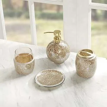 Madison Park Mosaic Bathroom Accessories Set with Gold Accents