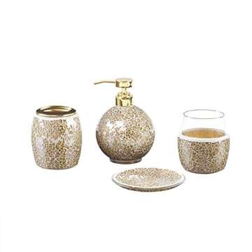 Madison Park Mosaic Bathroom Accessories Set , 4 Piece Bath Accessory Sets With Gold Soap Dispenser , Toothbrush Holder , Tumbler And Ring Tray