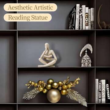 UTTCMK Bookshelf Decor Thinker Statue - Abstract Art Reading Thinker Sculpture Figurine Aesthetic, M...