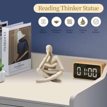UTTCMK Bookshelf Decor Thinker Statue - Abstract Art Reading Thinker Sculpture Figurine Aesthetic, Modern Home Decoration for Living Room Office Shelves Coffee Table Desk Decor(Beige)
