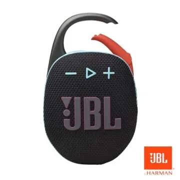 JBL Clip 5 - Ultra-Portable,Waterproof & Dustproof Bluetooth Speaker,Big Pro Sound with Punchy bass,Integrated Carabiner,Up to 12 Hours of Play,Made in Part with Recycled Materials(Black & Orange)