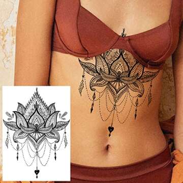 6 Sheets FANRUI Black Henna Temporary Tattoos For Women Lace Mehndi Mandala Flower Tatoos Ink Large ...