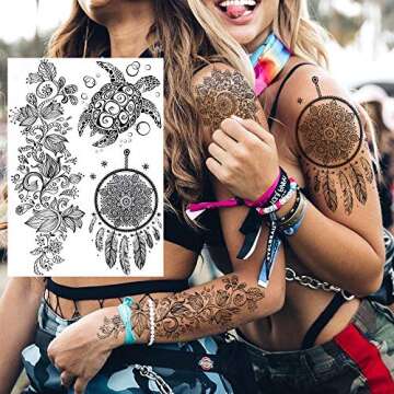 Unique FANRUI Black Henna Temporary Tattoos for Women