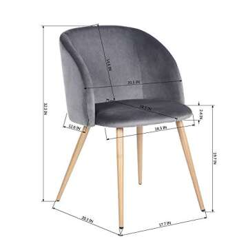 HomyCasa Dining Chair Accent Chair Set of 2 for Living Room, Side Chair Guest Chair Velvet Fabric Ergonomic Padded Seat Armrest with Metal Legs Scandinavian Style Indoor Coffee Shop (Grey)