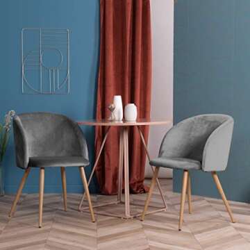 HomyCasa Dining Chair Accent Chair Set of 2 for Living Room, Side Chair Guest Chair Velvet Fabric Ergonomic Padded Seat Armrest with Metal Legs Scandinavian Style Indoor Coffee Shop (Grey)