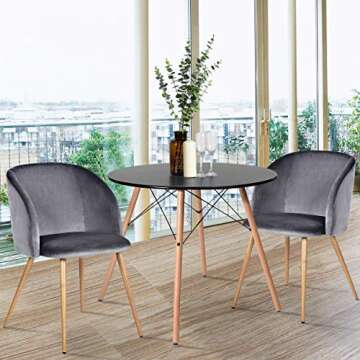 HomyCasa Dining Chair Accent Chair Set of 2 for Living Room, Side Chair Guest Chair Velvet Fabric Ergonomic Padded Seat Armrest with Metal Legs Scandinavian Style Indoor Coffee Shop (Grey)