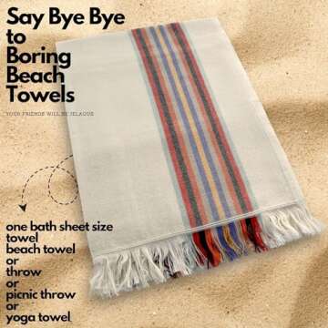 The Loomia 100% Cotton Striped Turkish Beach Towel (Oversized XL, Sand Free, Quick Drying, Compact)
