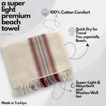 The Loomia 100% Cotton Striped Turkish Beach Towel (Oversized XL, Sand Free, Quick Drying, Compact)