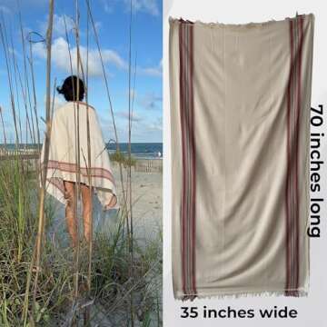 The Loomia 100% Cotton Striped Turkish Beach Towel (Oversized XL, Sand Free, Quick Drying, Compact)