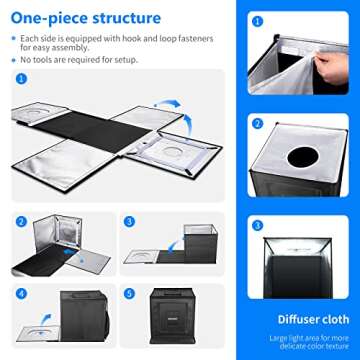 Neewer Photo Studio Light Box, 24” × 24” Shooting Light Tent with Adjustable Brightness, Foldab...