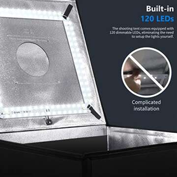 Neewer Photo Studio Light Box, 24” × 24” Shooting Light Tent with Adjustable Brightness, Foldable and Portable Tabletop Photography Lighting Kit with 120 LED Lights and 4 Colored Backdrops