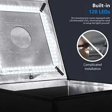 Neewer Photo Studio Light Box, 24” × 24” Shooting Light Tent with Adjustable Brightness, Foldable and Portable Tabletop Photography Lighting Kit with 120 LED Lights and 4 Colored Backdrops