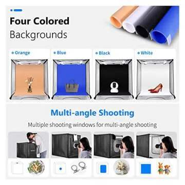 Neewer Photo Studio Light Box, 24” × 24” Shooting Light Tent with Adjustable Brightness, Foldable and Portable Tabletop Photography Lighting Kit with 120 LED Lights and 4 Colored Backdrops