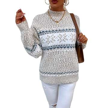 JUNBOON Women's Crewneck Long Sleeve Christmas Snowflake Holiday Pullover Sweater Jumper