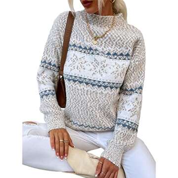 JUNBOON Women's Crewneck Long Sleeve Christmas Snowflake Holiday Pullover Sweater Jumper