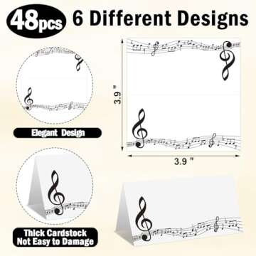 48 Pcs Music Note Place Cards Black White Musical Notes Seating Name Tags Music Placecard Holders Se...