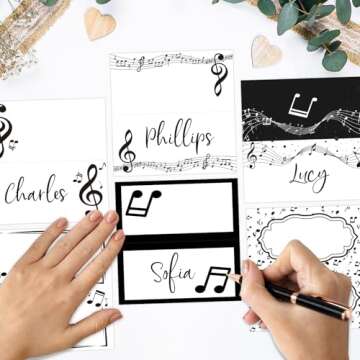 48 Pcs Music Note Place Cards Black White Musical Notes Seating Name Tags Music Placecard Holders Seating Place Cards Elegant Name Tents for Wedding Concert Birthday Party Dinner Supplies