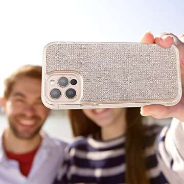 cwboine Compatible with iPhone 12 Pro Max Case, Clear, Sparkly Diamond Rhinestone Cover, Shockproof Protective, Premium Bling, White, Rose Gold