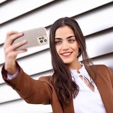 cwboine Compatible with iPhone 12 Pro Max Case, Clear, Sparkly Diamond Rhinestone Cover, Shockproof Protective, Premium Bling, White, Rose Gold