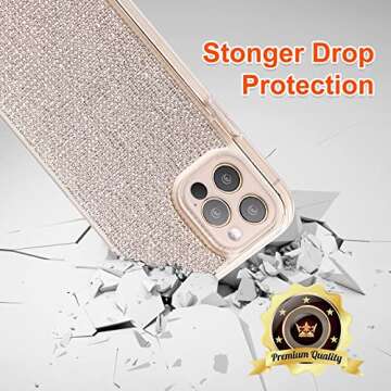 cwboine Compatible with iPhone 12 Pro Max Case, Clear, Sparkly Diamond Rhinestone Cover, Shockproof Protective, Premium Bling, White, Rose Gold