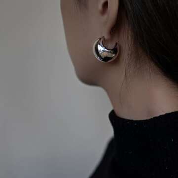 Silver Chunky Gold Earrings for Women Large Earrings Thick Gold Hoop Earrings Big Bold Earrings Gold...