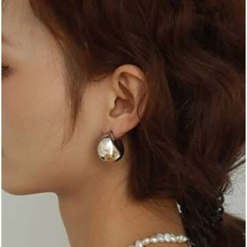 Silver Chunky Gold Earrings for Women Large Earrings Thick Gold Hoop Earrings Big Bold Earrings Gold Statement Earrings Chunky Ear Cuff Fashion Earrings