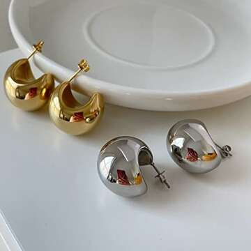 Silver Chunky Gold Earrings for Women Large Earrings Thick Gold Hoop Earrings Big Bold Earrings Gold Statement Earrings Chunky Ear Cuff Fashion Earrings