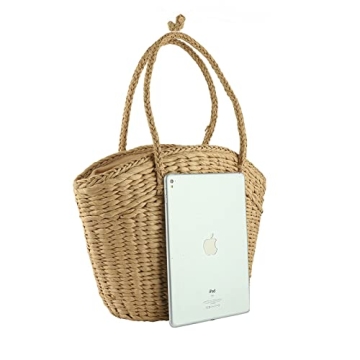 Simcat Straw Beach Bag Weave Shoulder Bag Summer Tote Handbags Woven Top Handle Shoulder Bag for Women Girls Holiday Travel (light brown)