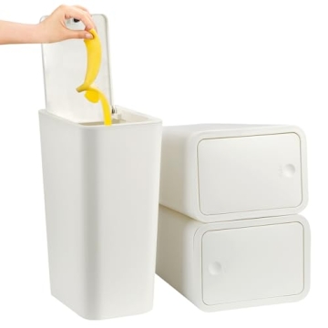 MEIXINZHI 3 Pack Small Trash Can with Lid, Bathroom Garbage Can with Pop-up Lid,10L/2.6Gal Plastic T...