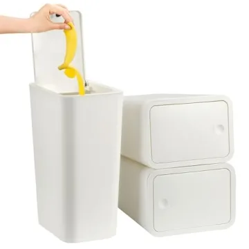 MEIXINZHI 3 Pack Small Trash Can with Lid, Bathroom Garbage Can with Pop-up Lid,10L/2.6Gal Plastic T...