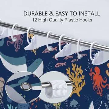 Lacoiime Shark Shower Curtain, Blue Azure Boho Ocean Fish Shower Curtain Abstract Underwater Animal Cartoon Bathroom Curtain with Colorful Fabric Shower Curtains for Kids Bathtub Decor (70X70IN)