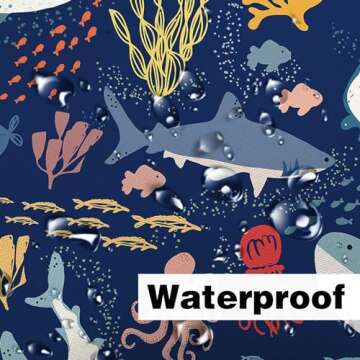 Lacoiime Shark Shower Curtain, Blue Azure Boho Ocean Fish Shower Curtain Abstract Underwater Animal Cartoon Bathroom Curtain with Colorful Fabric Shower Curtains for Kids Bathtub Decor (70X70IN)